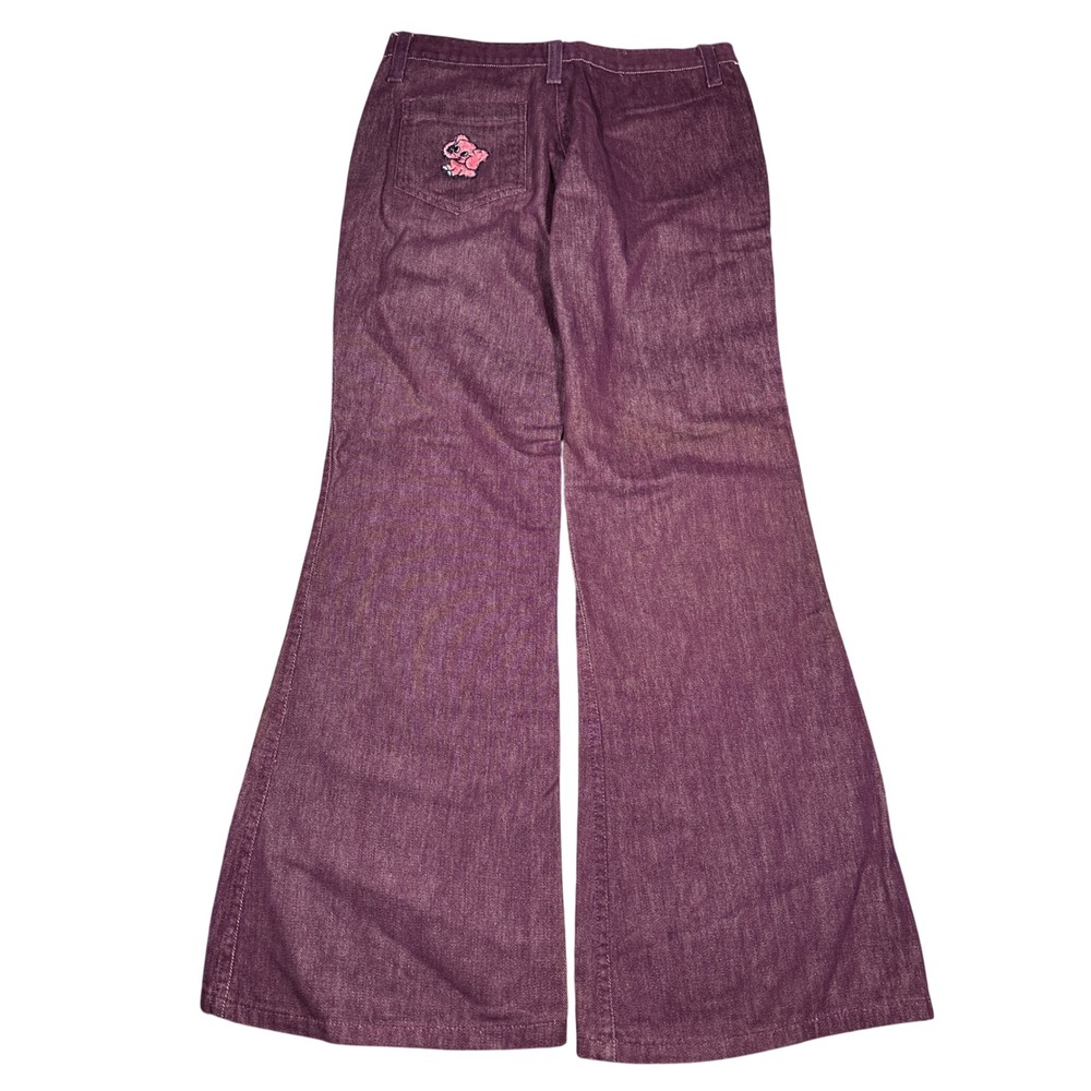 Vintage 70s Purple Flare Leg Jeans Pink Elephant Embroidery Wide Leg Pants
